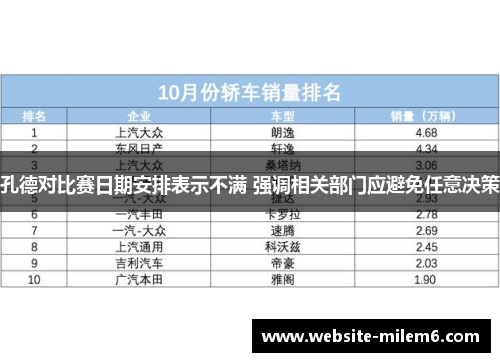 孔德对比赛日期安排表示不满 强调相关部门应避免任意决策